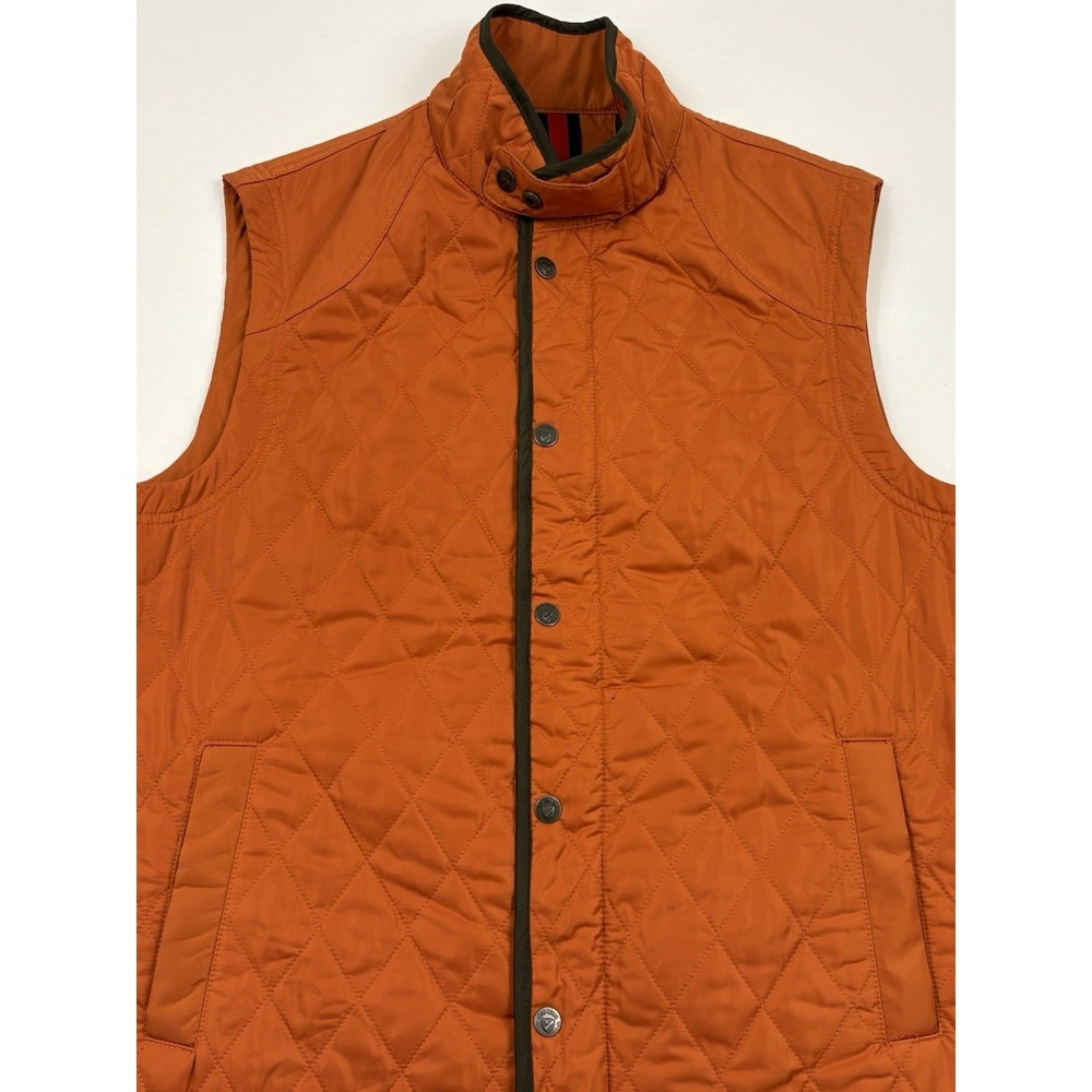 Cremieux Orange/Forest Green Trim Quilted Hunting/Equestrian Zip/Snap Vest Sz L